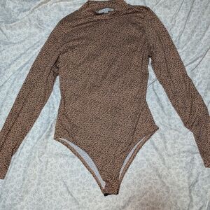 Brown Long-Sleeve Bodysuit with High Neckline